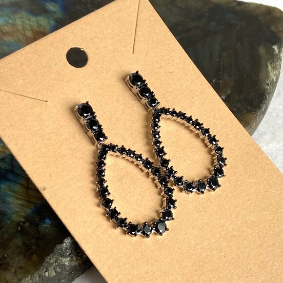 Sterling Silver 925 FZN Faceted Black Tourmaline Teardrop Dangle Drop Earrings - Picture 3 of 16